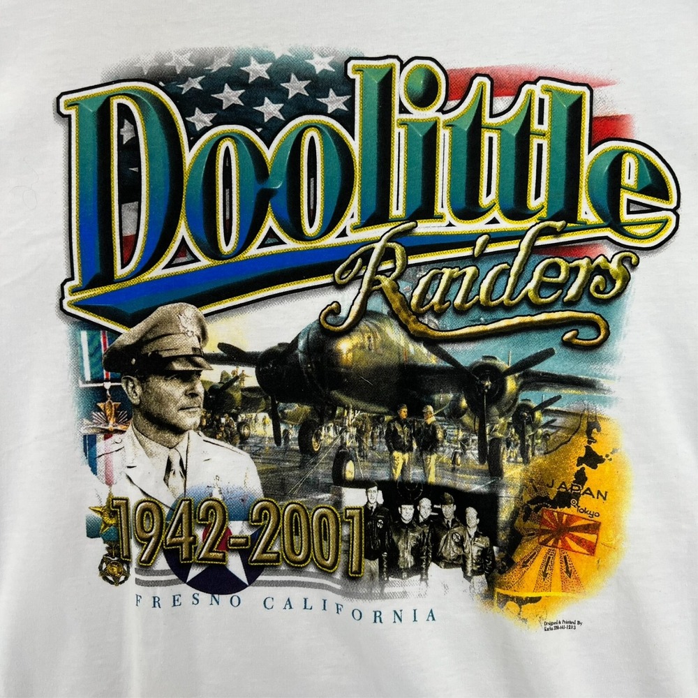 Jerzees T Shirt‎ Doolittle Raiders 1942-2001 Mens Medium White Vintage Y2K